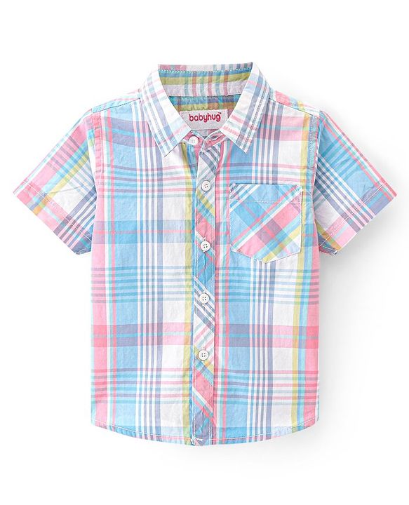 Babyhug Cotton Woven Half Sleeves Checked Shirt & California Print T-Shirt - Multicolor