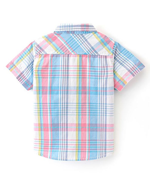 Babyhug Cotton Woven Half Sleeves Checked Shirt & California Print T-Shirt - Multicolor