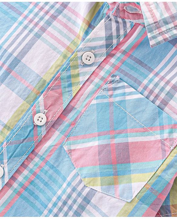Babyhug Cotton Woven Half Sleeves Checked Shirt & California Print T-Shirt - Multicolor