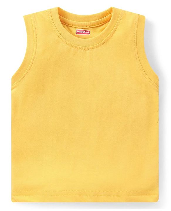 Babyhug Cotton Woven Half Sleeves Checked Shirt With Solid Sleeveless T-Shirt - Yellow