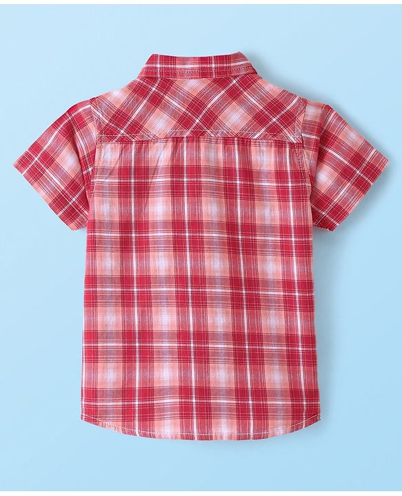 Babyhug 100% Cotton Woven Half Sleeves Regular Collar Check Shirt with Text Print T- Shirt-Multicolour