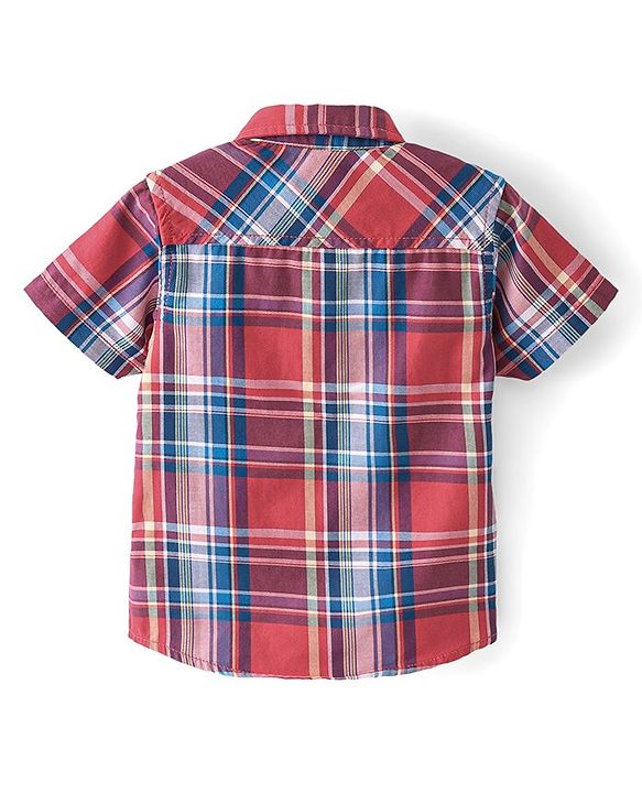 Babyhug Cotton Woven Half Sleeves Checked Shirt With Text Print T-Shirt - Multicolor