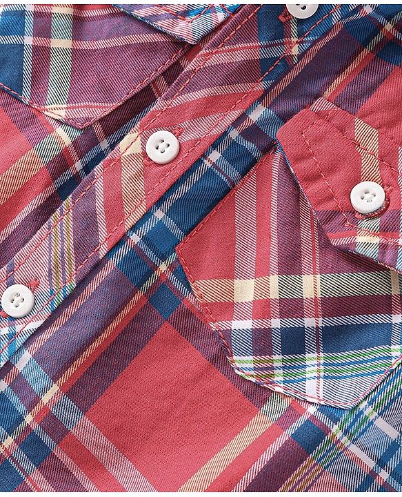 Babyhug Cotton Woven Half Sleeves Checked Shirt With Text Print T-Shirt - Multicolor