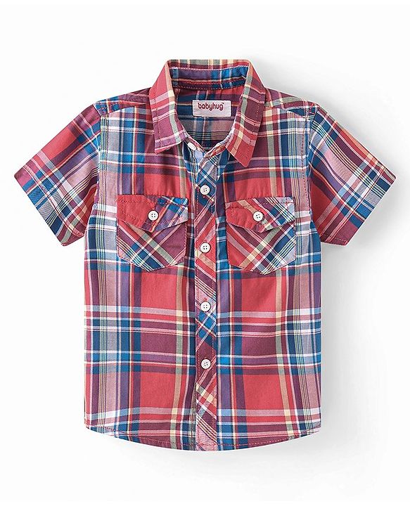 Babyhug Cotton Woven Half Sleeves Checked Shirt With Text Print T-Shirt - Multicolor
