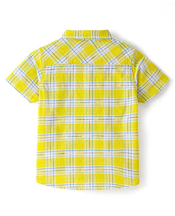 Babyhug 100% Cotton Woven Half Sleeves Regular Collar Checked Shirt - Yellow