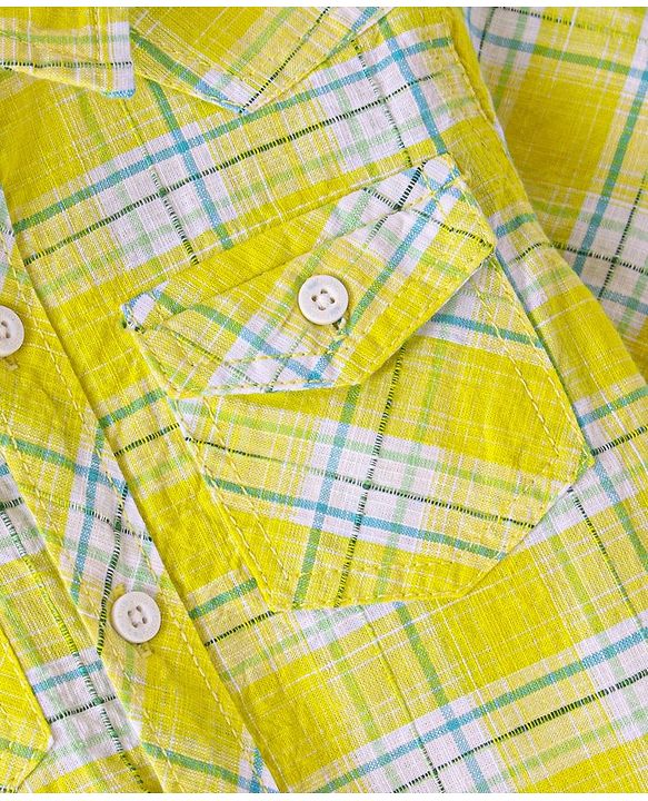 Babyhug 100% Cotton Woven Half Sleeves Regular Collar Checked Shirt - Yellow