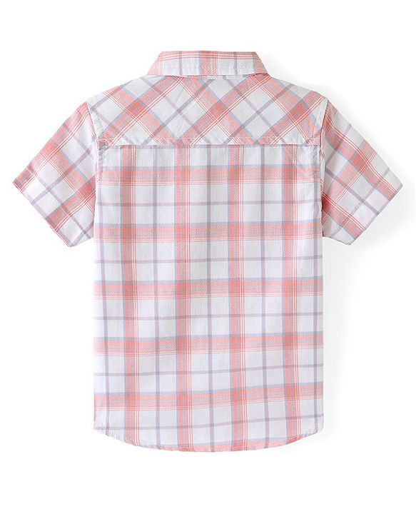 Babyhug Cotton Woven Half Sleeves Check Shirt with Hawaii Printed T-Shirt - Peach & Blue