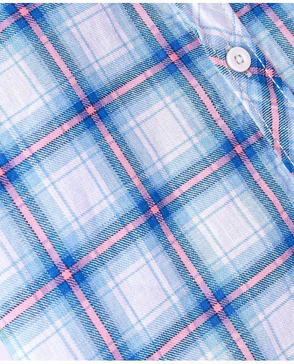 Babyhug 100% Cotton Woven Half Sleeves Regular Collar Checked Shirt with Bow - Blue