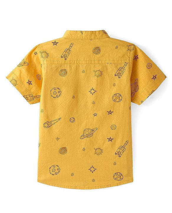 Babyhug Cotton Woven Half Sleeves Shirt with Space Print - Yellow