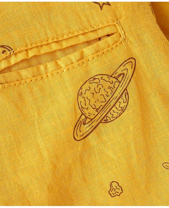 Babyhug Cotton Woven Half Sleeves Shirt with Space Print - Yellow