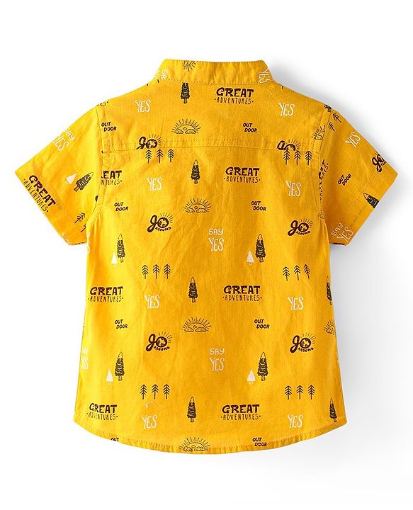 Babyhug Cotton Woven Half Sleeves Shirt with  Text Print - Yellow