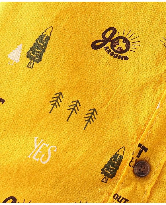 Babyhug Cotton Woven Half Sleeves Shirt with  Text Print - Yellow