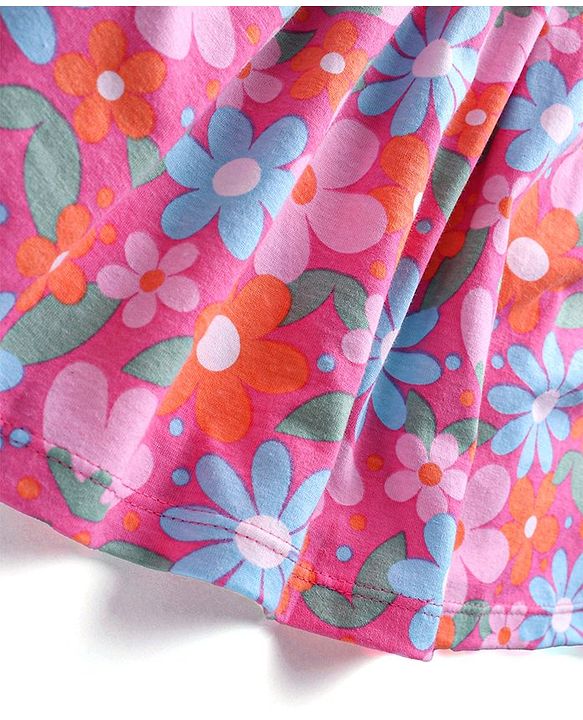 Babyhug Single Jersey Knit Half Sleeves Floral Printed Frock with Bloomer - Multicolor