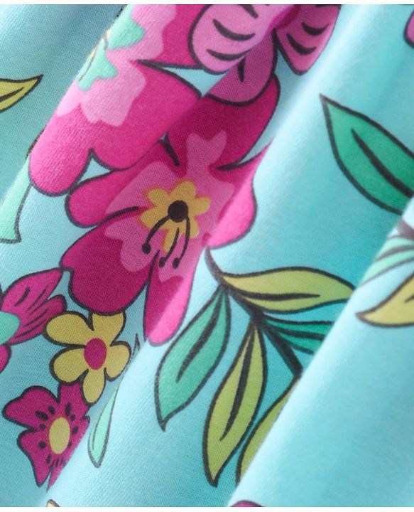 Babyhug Single Jersey Knit Half Sleeves Frock With Bloomer Floral Print - Blue