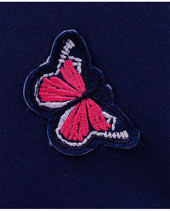 Babyhug Cotton Knit  Half Sleeves Frock Butterfly Embroidery - Navy
