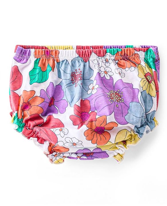 Babyhug Single Jersey Half Sleeves Frock with Bloomer Floral Print - Multicolor