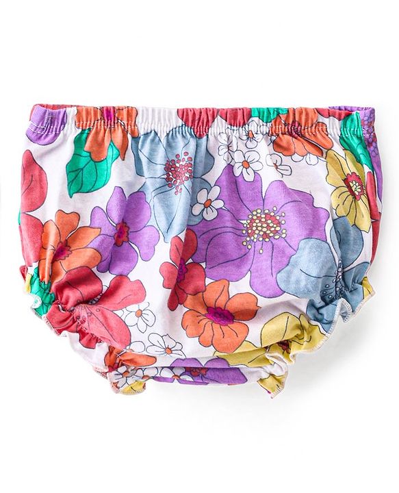 Babyhug Single Jersey Half Sleeves Frock with Bloomer Floral Print - Multicolor