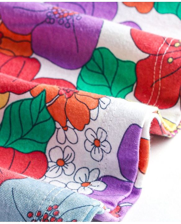 Babyhug Single Jersey Half Sleeves Frock with Bloomer Floral Print - Multicolor