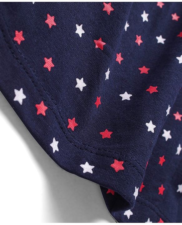 Babyhug Single Jersey Knit Half Sleeves Frock With Star Print- Navy Blue