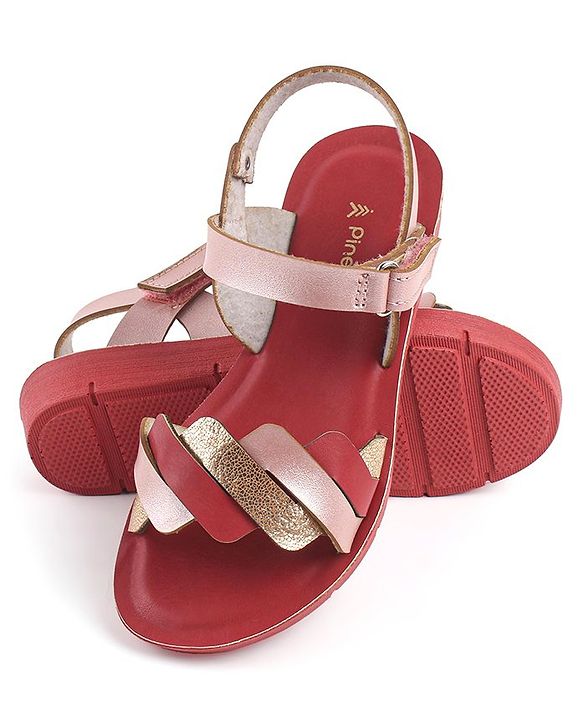 Pine Kids Sandals with Velcro Closure  -Red