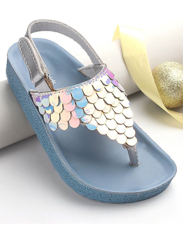 Pine Kids Sandals with Velcro Closure & Fish Scale Detailing - Blue