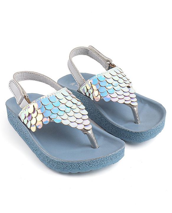 Pine Kids Sandals with Velcro Closure & Fish Scale Detailing - Blue