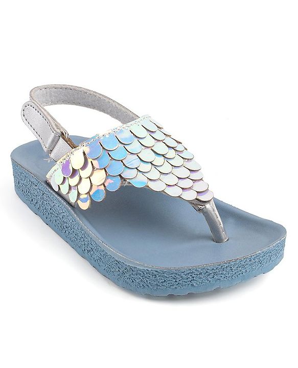 Pine Kids Sandals with Velcro Closure & Fish Scale Detailing - Blue
