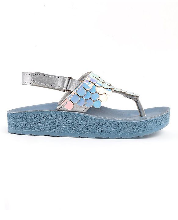 Pine Kids Sandals with Velcro Closure & Fish Scale Detailing - Blue