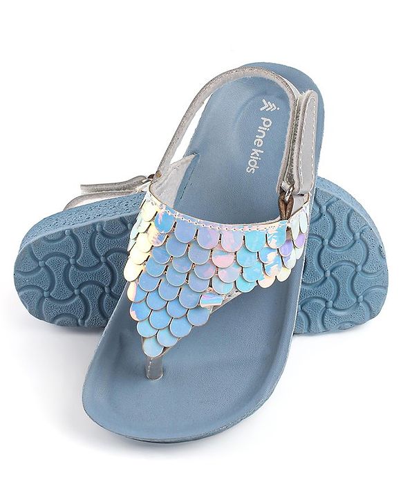 Pine Kids Sandals with Velcro Closure & Fish Scale Detailing - Blue