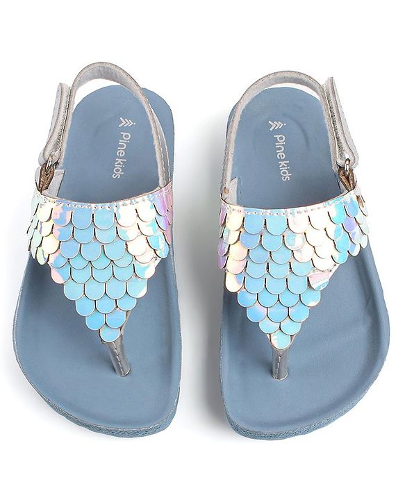 Pine Kids Sandals with Velcro Closure & Fish Scale Detailing - Blue