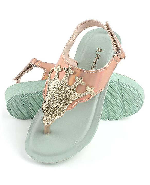 Pine Kids Sandals with Velcro Closure & Crown Detailing  - Blue