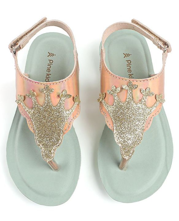 Pine Kids Sandals with Velcro Closure & Crown Detailing  - Blue
