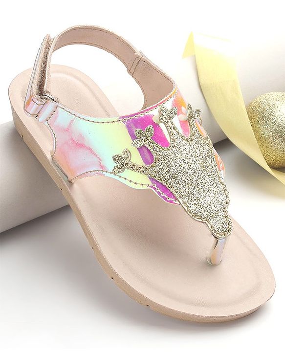 Pine Kids Sandals with Velcro Closure & Crown Detailing  - Blue