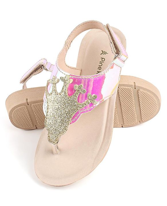Pine Kids Sandals with Velcro Closure & Crown Detailing  - Blue