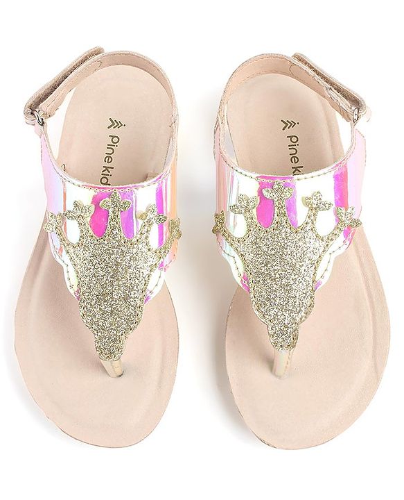 Pine Kids Sandals with Velcro Closure & Crown Detailing  - Blue