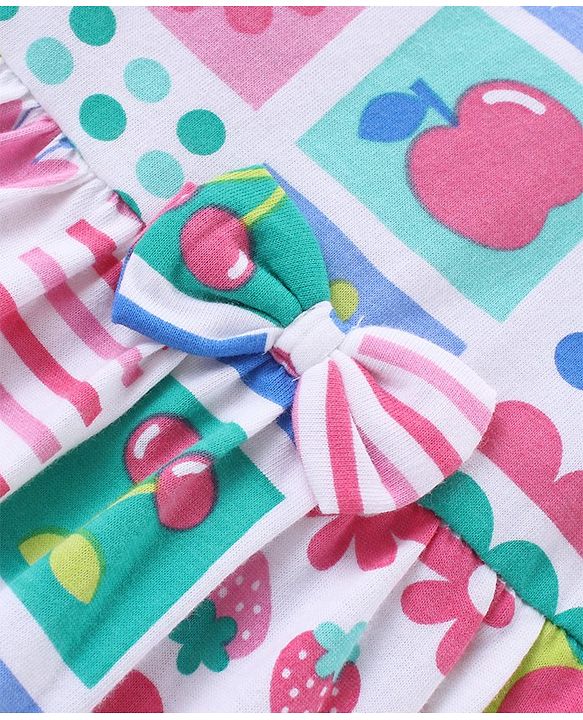 Babyhug Single Jersey Knit Half Sleeves Peter Pan Collar Frock with Leggings Floral & Heart Print - White