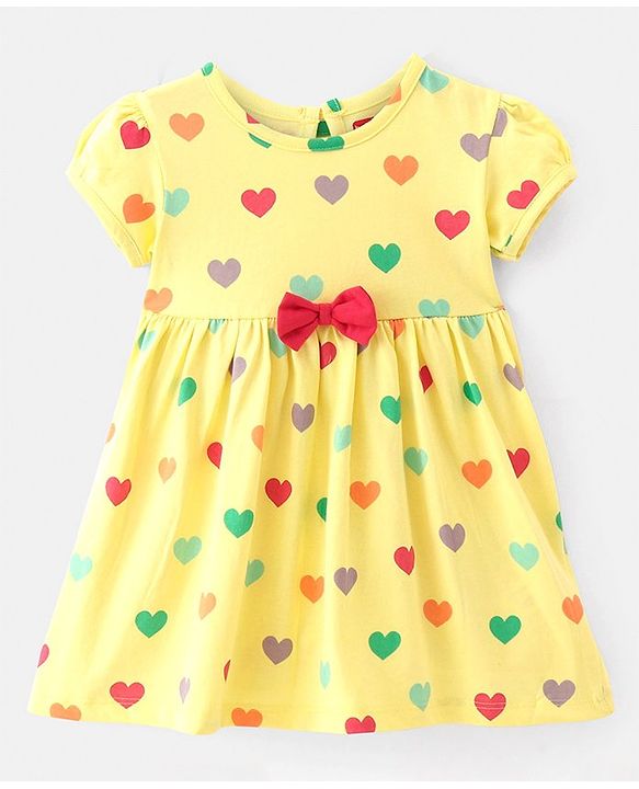 Babyhug Single Jersey Knit Half Sleeves Frocks with Polka Dot Print Bow Applique Pack of 2 - Multicolour