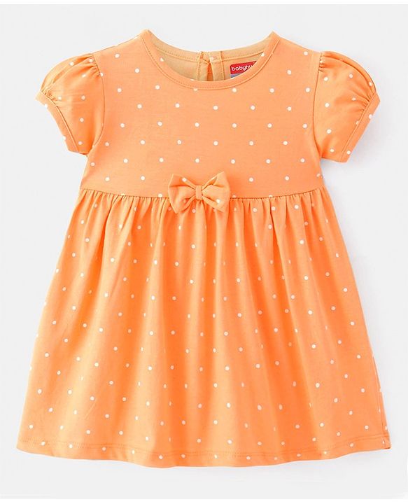 Babyhug Single Jersey Knit Half Sleeves Frocks with Polka Dot Print Bow Applique Pack of 2 - Multicolour
