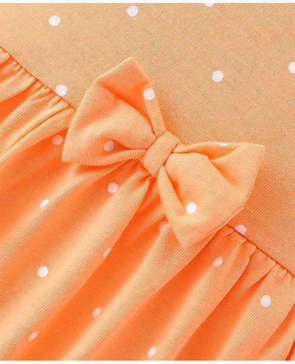 Babyhug Single Jersey Knit Half Sleeves Frocks with Polka Dot Print Bow Applique Pack of 2 - Multicolour