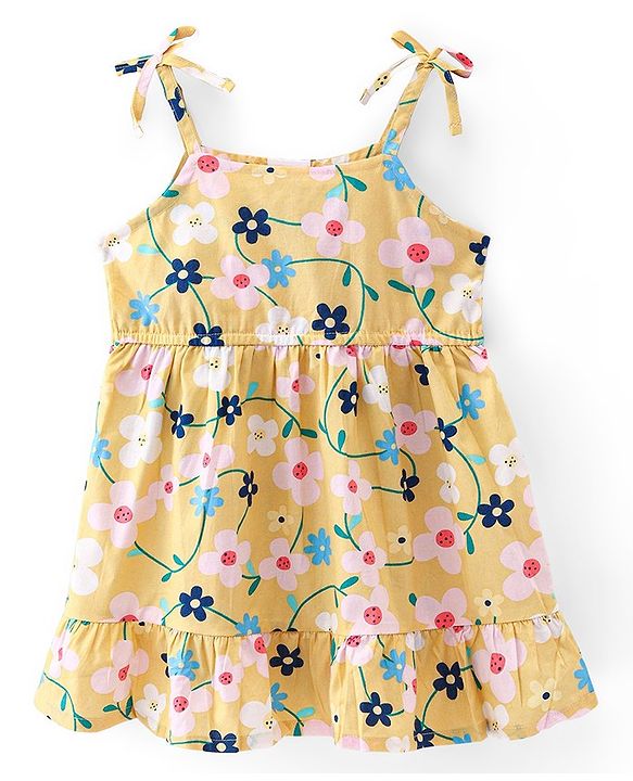 Babyhug 100% Cotton Woven Sleeveless Floral Printed Frock with Headband -Yellow