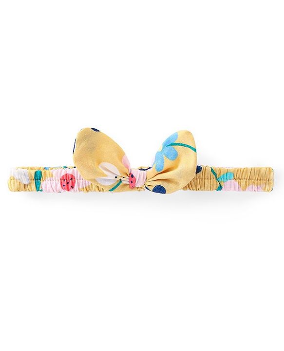 Babyhug 100% Cotton Woven Sleeveless Floral Printed Frock with Headband -Yellow