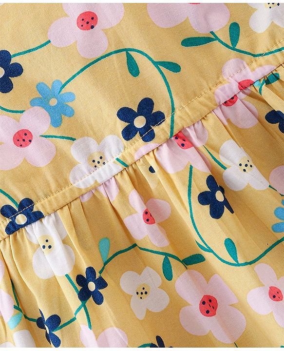 Babyhug 100% Cotton Woven Sleeveless Floral Printed Frock with Headband -Yellow
