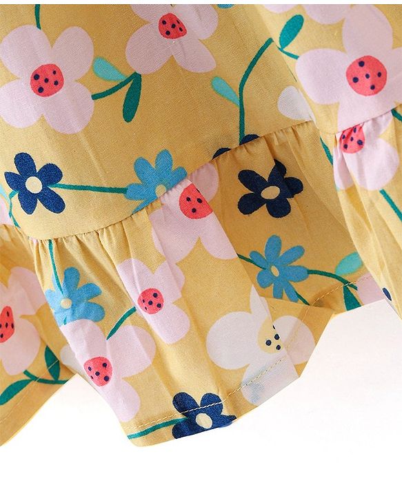 Babyhug 100% Cotton Woven Sleeveless Floral Printed Frock with Headband -Yellow