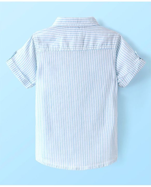 Babyhug Cotton Half Sleeves Striped Kurta Shirt with Printed Inner T-Shirt - Light Blue & White