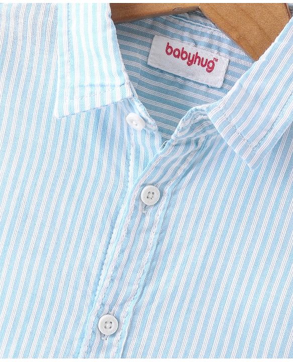 Babyhug Cotton Half Sleeves Striped Kurta Shirt with Printed Inner T-Shirt - Light Blue & White