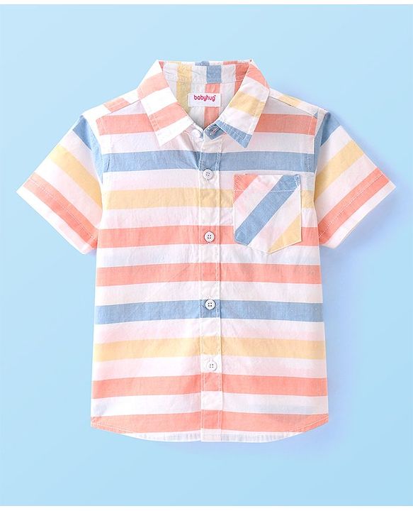 Babyhug Cotton Woven Half Sleeves Striped Shirt - Multicolor