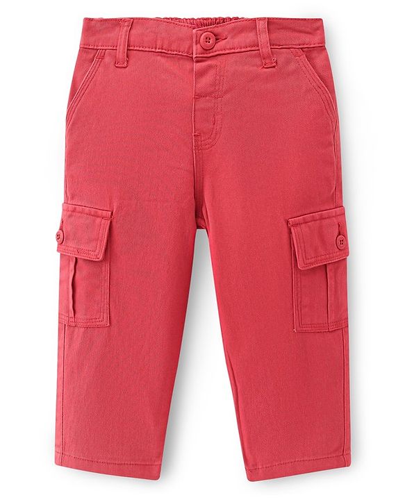 Babyhug Full Length  with Stretch Woven Trousers Solid Colour - Red
