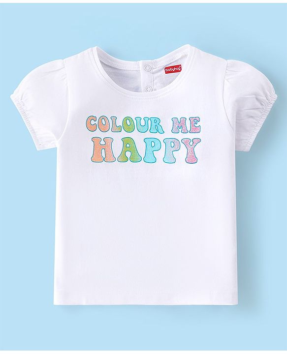 Babyhug 100% Cotton Knit Half Sleeves T-Shirt with Text Print - White