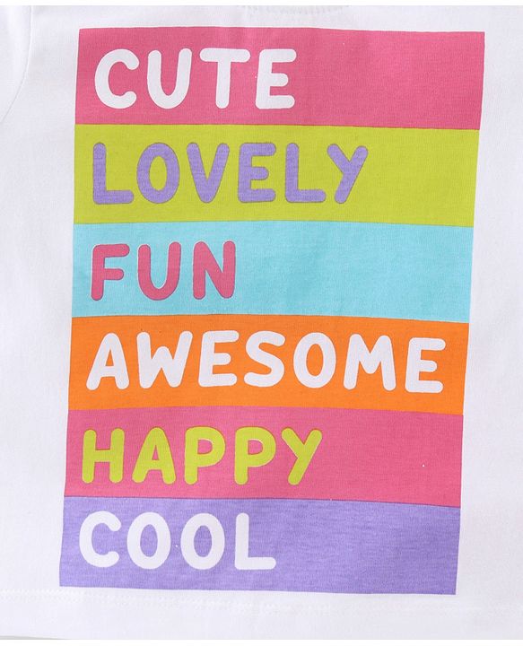Babyhug 100% Cotton Knit Half Sleeves Text Print T-Shirt - White