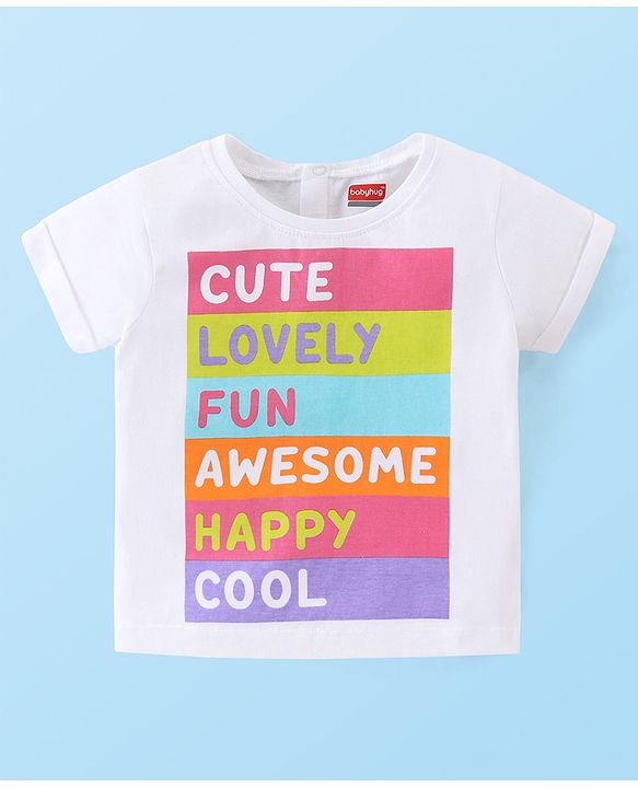 Babyhug 100% Cotton Knit Half Sleeves Text Print T-Shirt - White